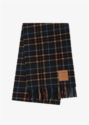 Double face wool check scarf Charcoal Grey A6933 Ganni 